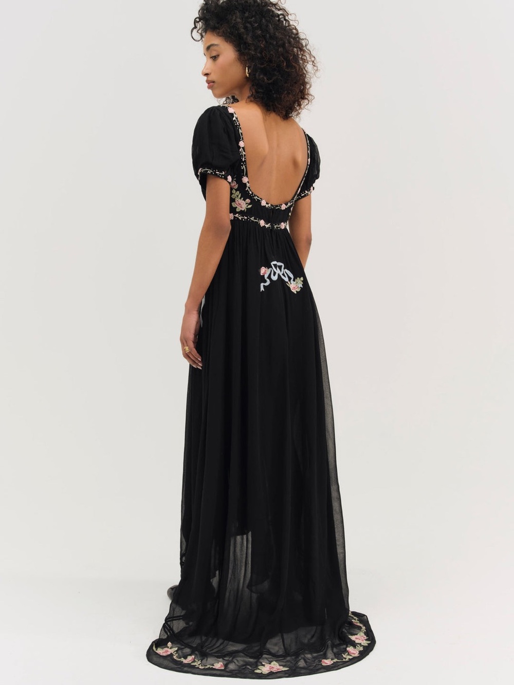 $489 NWT For Love and Lemons “Rosemarie” Maxi Dress in Black Sz Large - Picture 2 of 15